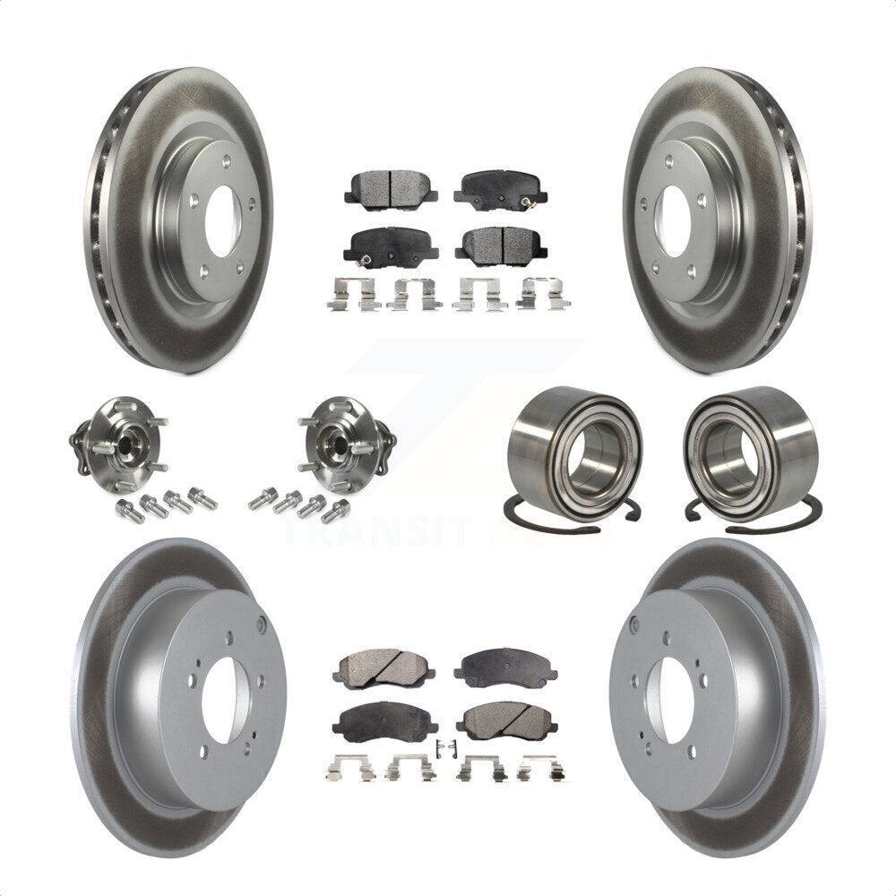 Front Rear Wheel Hub Bearings Assembly Coated Disc Brake Rotors And Semi-Metallic Pads Kit (10Pc) For 2013 Mitsubishi Outlander AWD with 3.0L Without 7 Passenger Seating KBB-107764 by Transit Auto