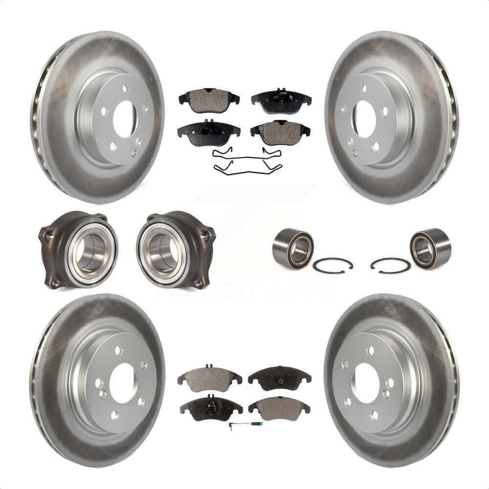 Front Rear Wheel Hub Bearings Assembly Coated Disc Brake Rotors And Semi-Metallic Pads Kit (10Pc) For Mercedes-Benz E350 With 322mm Diameter Rotor KBB-107792 by Transit Auto