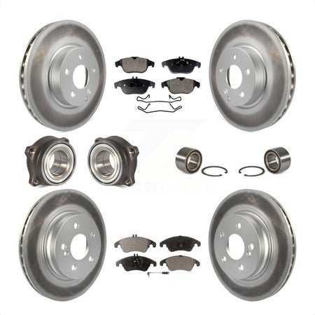 Front Rear Wheel Hub Bearings Assembly Coated Disc Brake Rotors And Semi-Metallic Pads Kit (10Pc) For Mercedes-Benz E350 With 322mm Diameter Rotor KBB-107792 by Transit Auto