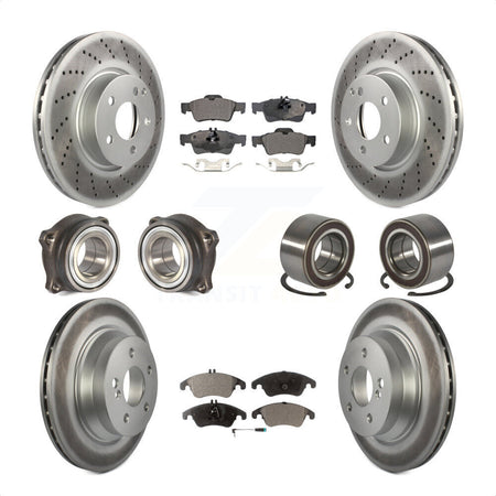 Front Rear Wheel Hub Bearings Assembly Coated Disc Brake Rotors And Semi-Metallic Pads Kit (10Pc) For Mercedes-Benz E350 E400 With 322mm Diameter Rotor KBB-107793 by Transit Auto
