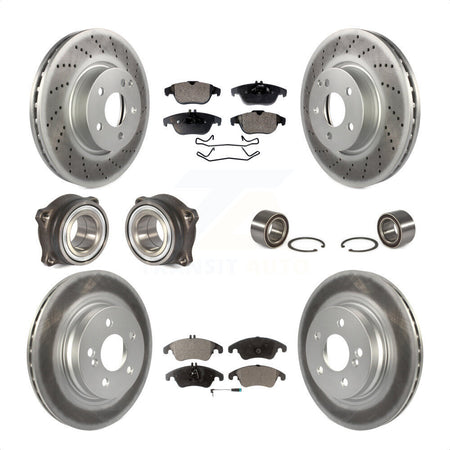 Front Rear Wheel Hub Bearings Assembly Coated Disc Brake Rotors And Semi-Metallic Pads Kit (10Pc) For Mercedes-Benz E350 With 322mm Diameter Rotor KBB-107794 by Transit Auto