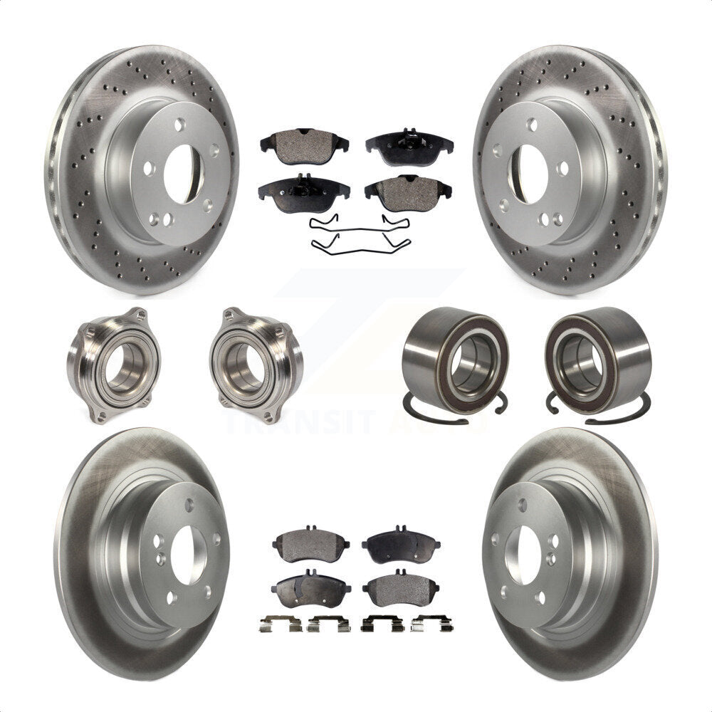 Front Rear Wheel Hub Bearings Assembly Coated Disc Brake Rotors And Semi-Metallic Pads Kit (10Pc) For Mercedes-Benz C300 KBB-107796 by Transit Auto