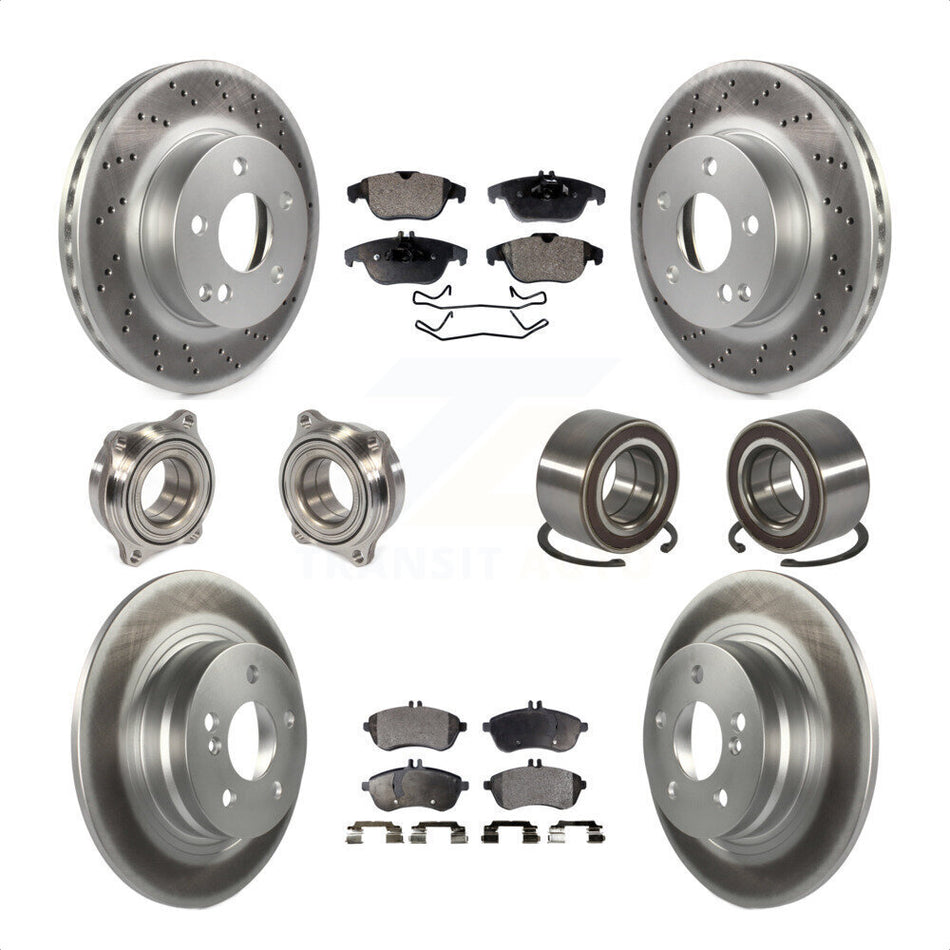 Front Rear Wheel Hub Bearings Assembly Coated Disc Brake Rotors And Semi-Metallic Pads Kit (10Pc) For Mercedes-Benz C300 KBB-107796 by Transit Auto