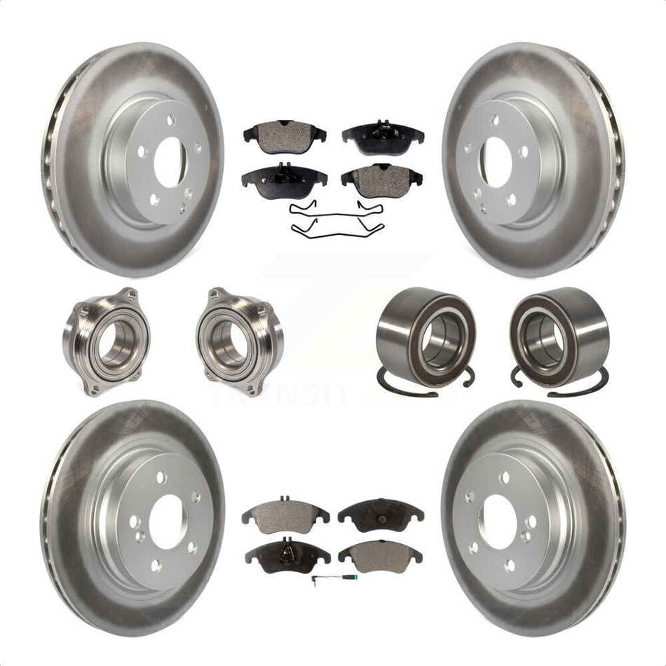 Front Rear Wheel Hub Bearings Assembly Coated Disc Brake Rotors And Semi-Metallic Pads Kit (10Pc) For Mercedes-Benz C300 C350 KBB-107798 by Transit Auto