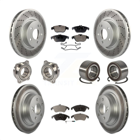 Front Rear Wheel Hub Bearings Assembly Coated Disc Brake Rotors And Semi-Metallic Pads Kit (10Pc) For 2014 Mercedes-Benz E350 Convertible Coupe With 322mm Diameter Rotor KBB-107799 by Transit Auto
