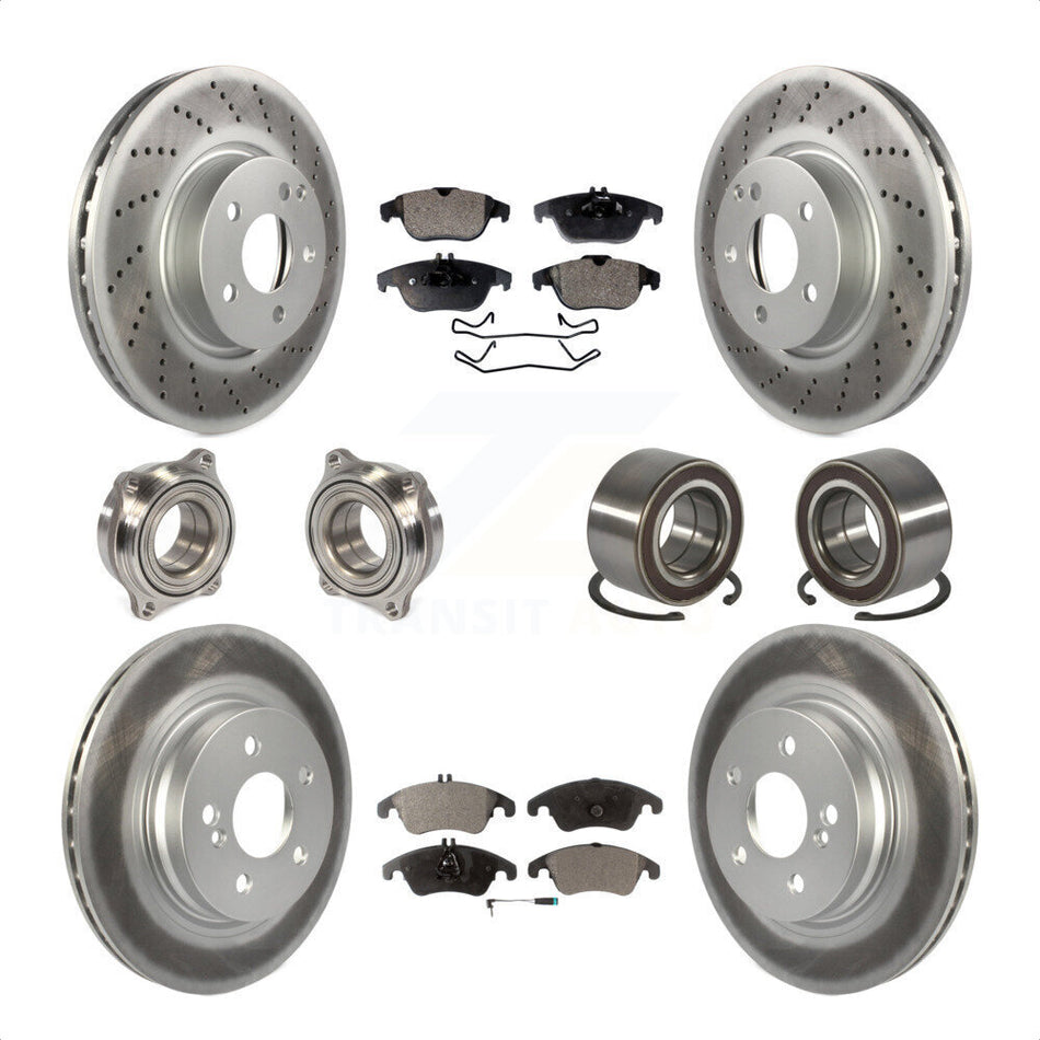 Front Rear Wheel Hub Bearings Assembly Coated Disc Brake Rotors And Semi-Metallic Pads Kit (10Pc) For Mercedes-Benz C300 C350 KBB-107800 by Transit Auto