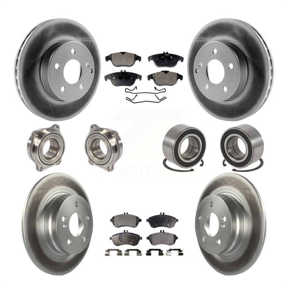 Front Rear Wheel Hub Bearings Assembly Coated Disc Brake Rotors And Semi-Metallic Pads Kit (10Pc) For 2010-2010 Mercedes-Benz C300 C250 AWD KBB-107801 by Transit Auto