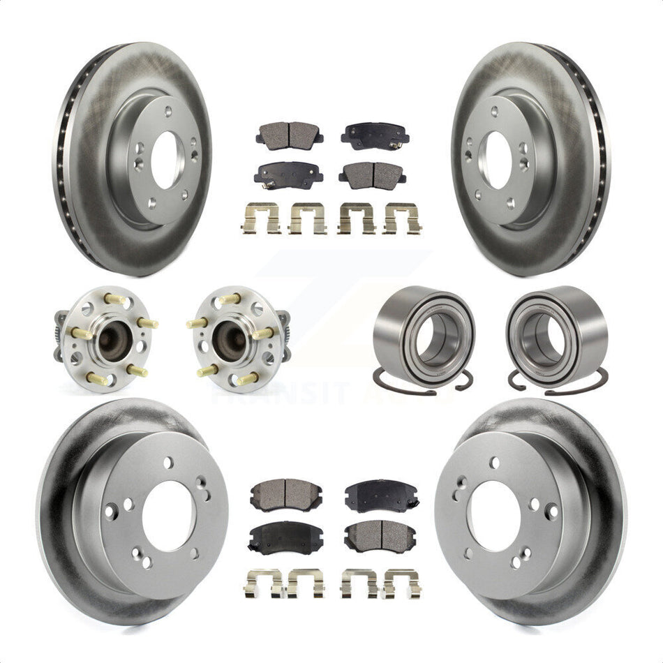 Front Rear Wheel Hub Bearings Assembly Coated Disc Brake Rotors And Semi-Metallic Pads Kit (10Pc) For 2010 Hyundai Sonata 2.4L KBB-107814 by Transit Auto