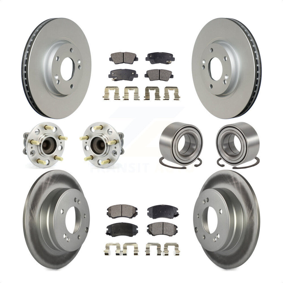 Front Rear Wheel Hub Bearings Assembly Coated Disc Brake Rotors And Semi-Metallic Pads Kit (10Pc) For 2010 Hyundai Sonata 3.3L KBB-107819 by Transit Auto