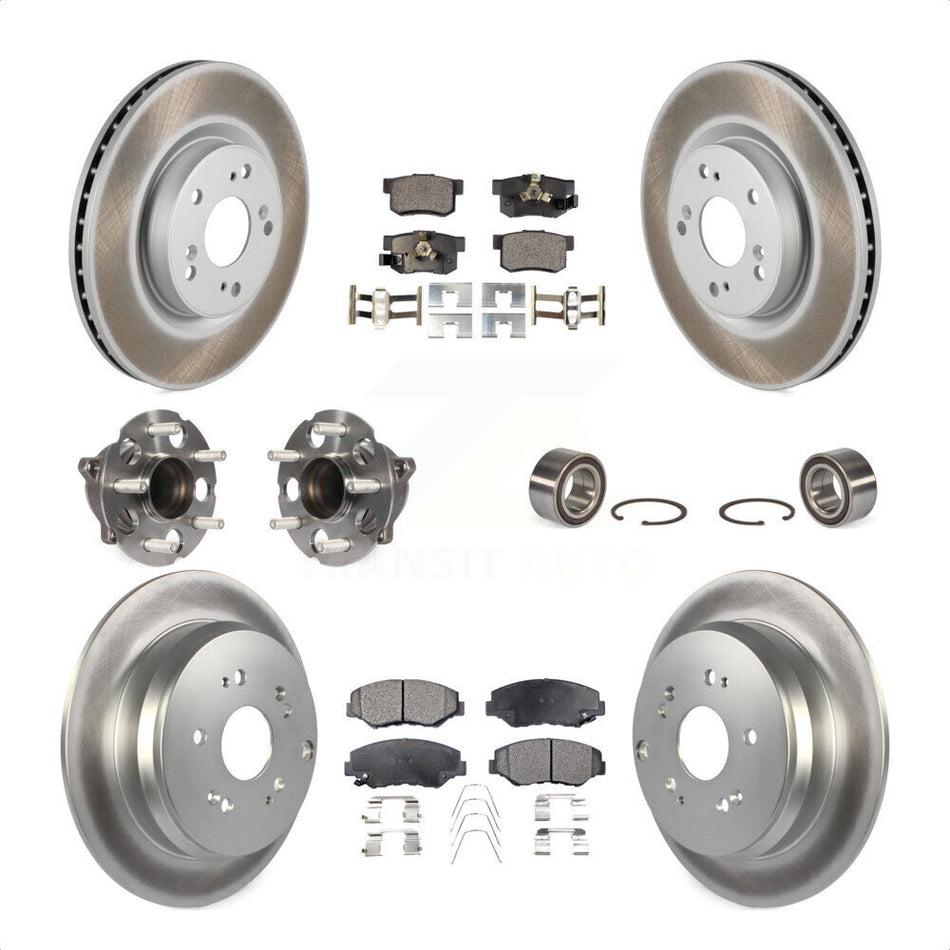 Front Rear Wheel Hub Bearings Assembly Coated Disc Brake Rotors And Semi-Metallic Pads Kit (10Pc) For 2012-2016 Honda CR-V FWD KBB-107836 by Transit Auto