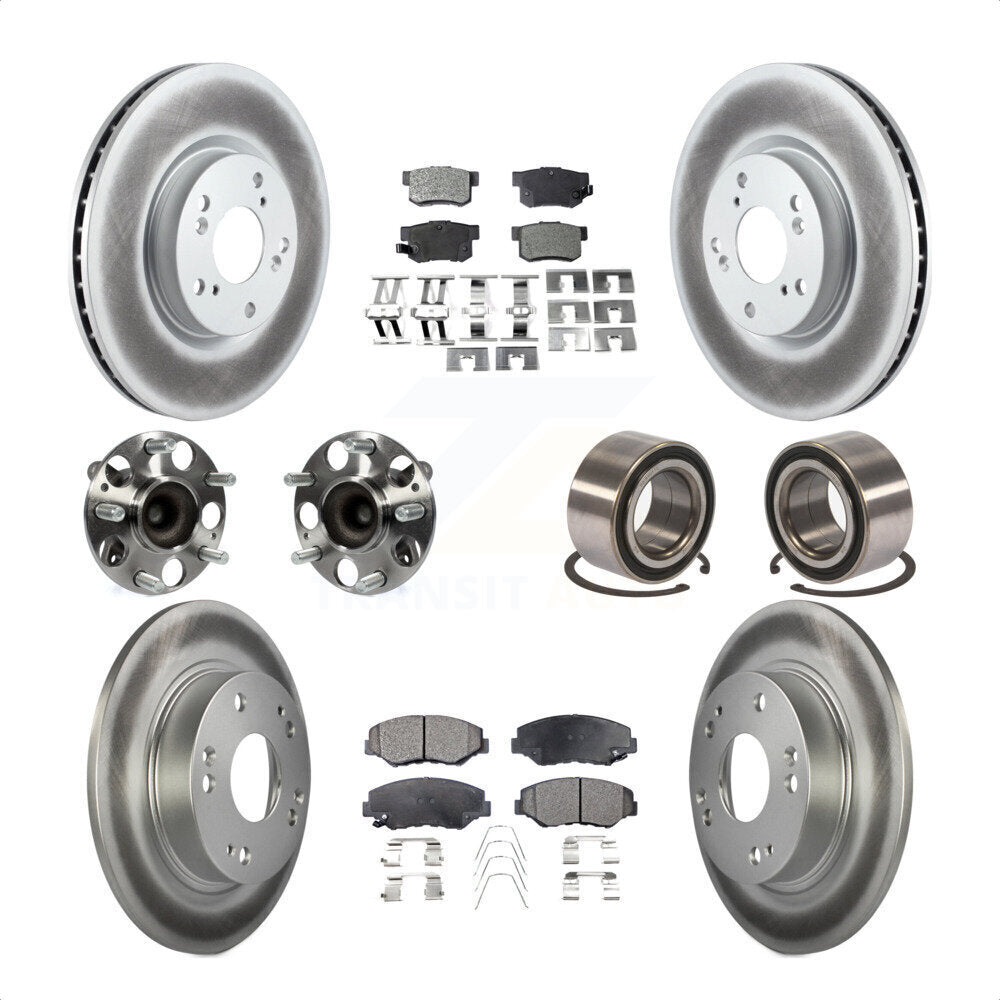 Front Rear Wheel Hub Bearings Assembly Coated Disc Brake Rotors And Semi-Metallic Pads Kit (10Pc) For Honda Civic KBB-107842 by Transit Auto