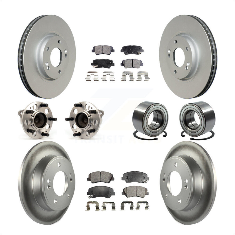 Front Rear Wheel Hub Bearings Assembly Coated Disc Brake Rotors And Semi-Metallic Pads Kit (10Pc) For 2015 Hyundai Veloster Tech RE FLEX SE KBB-107856 by Transit Auto