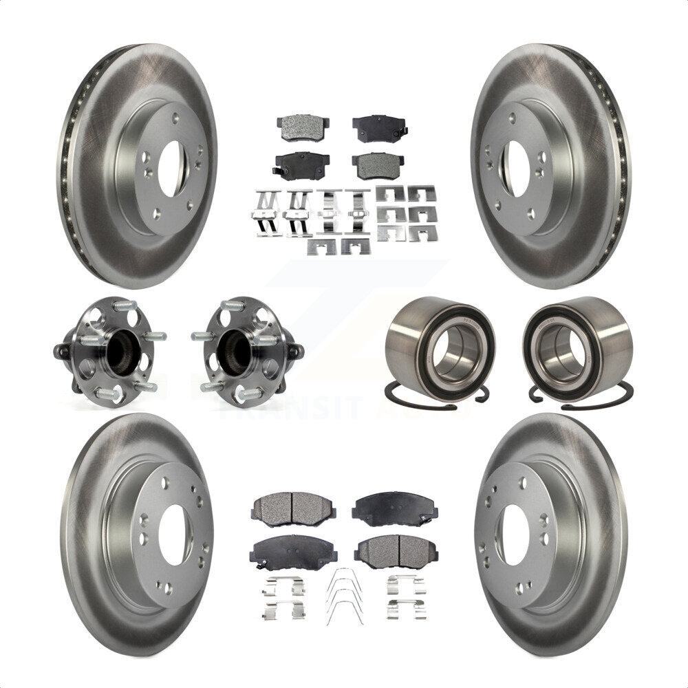 Front Rear Wheel Hub Bearings Assembly Coated Disc Brake Rotors And Semi-Metallic Pads Kit (10Pc) For Honda Civic KBB-107877 by Transit Auto