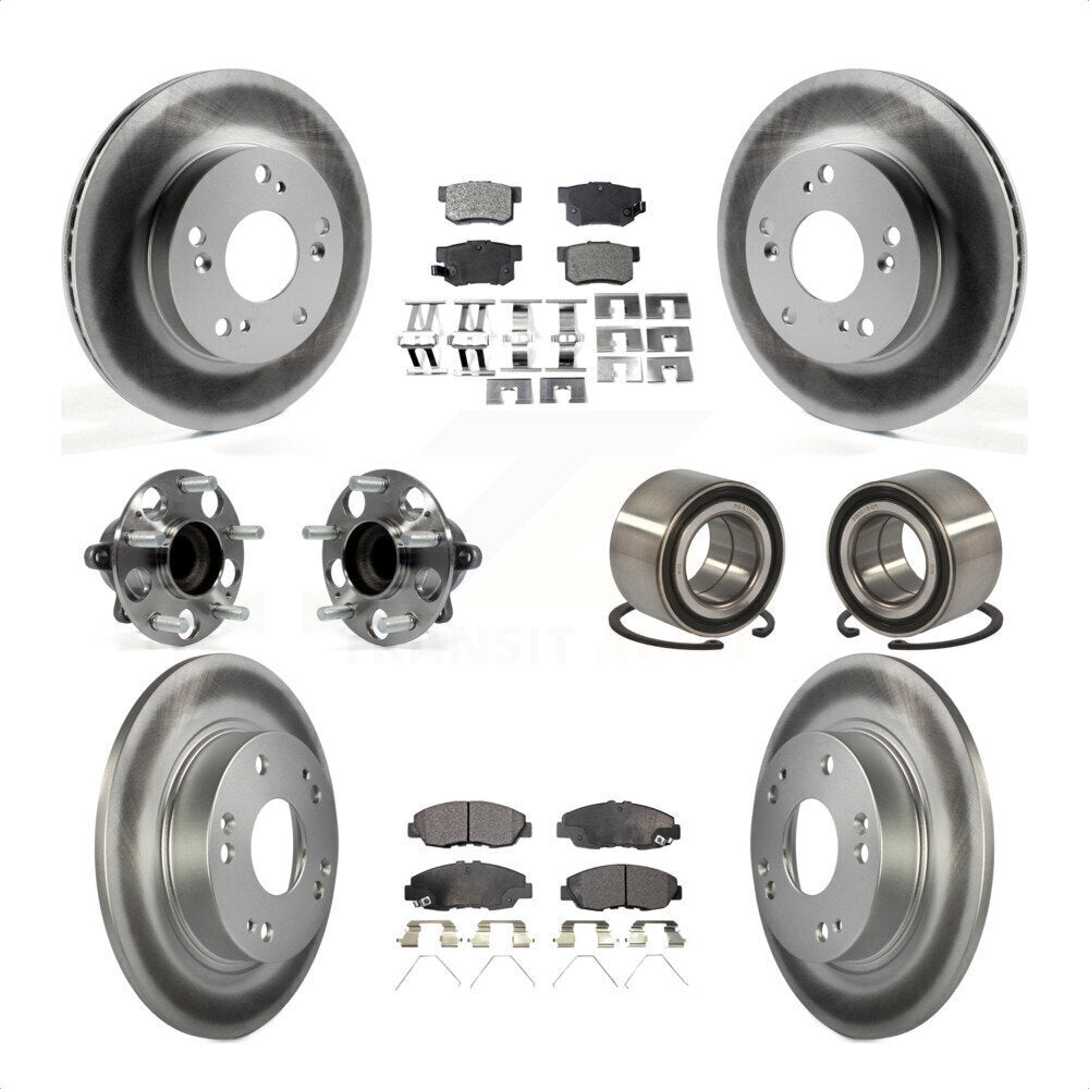 Front Rear Wheel Hub Bearings Assembly Coated Disc Brake Rotors And Semi-Metallic Pads Kit (10Pc) For 2013-2014 Honda Civic LX with Manual transmission KBB-107878 by Transit Auto