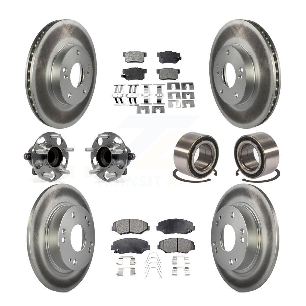Front Rear Wheel Hub Bearings Assembly Coated Disc Brake Rotors And Semi-Metallic Pads Kit (10Pc) For 2015 Acura ILX 2.0L KBB-107879 by Transit Auto