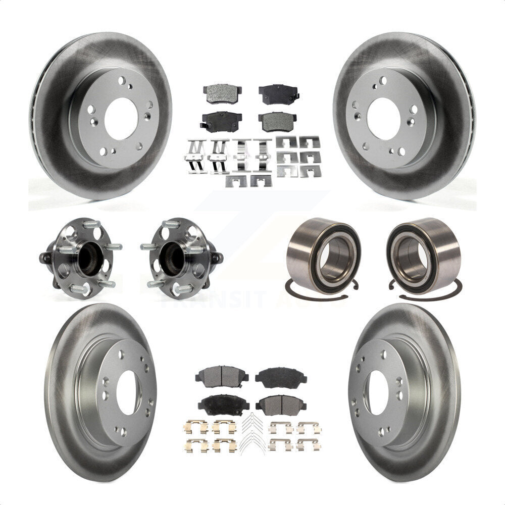 Front Rear Wheel Hub Bearings Assembly Coated Disc Brake Rotors And Semi-Metallic Pads Kit (10Pc) For 2015 Acura ILX 1.5L KBB-107881 by Transit Auto