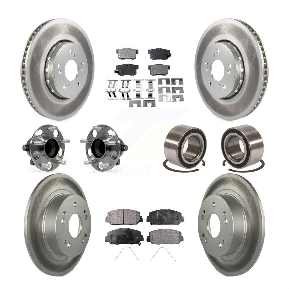 Front Rear Wheel Hub Bearings Assembly Coated Disc Brake Rotors And Semi-Metallic Pads Kit (10Pc) For 2016 Acura ILX KBB-107883 by Transit Auto