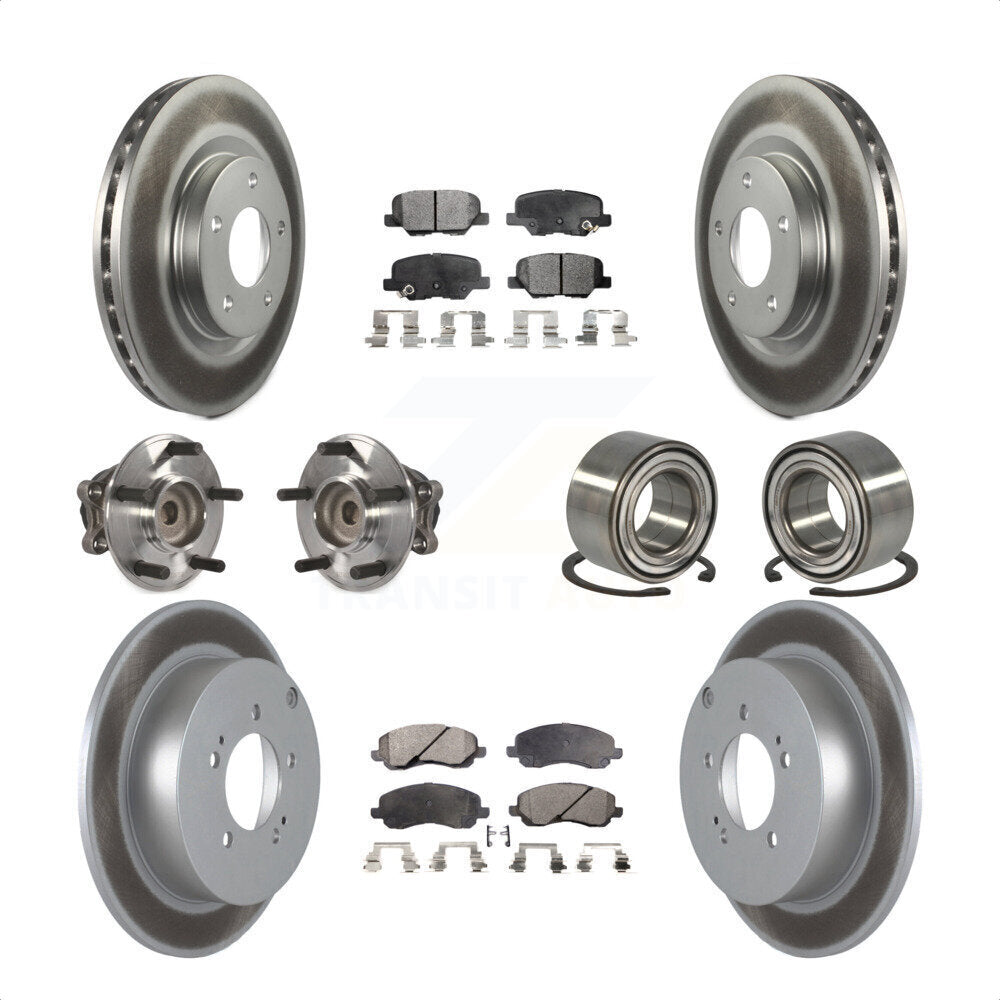 Front Rear Wheel Hub Bearings Assembly Coated Disc Brake Rotors And Semi-Metallic Pads Kit (10Pc) For 2013 Mitsubishi Outlander FWD with 3.0L KBB-107892 by Transit Auto