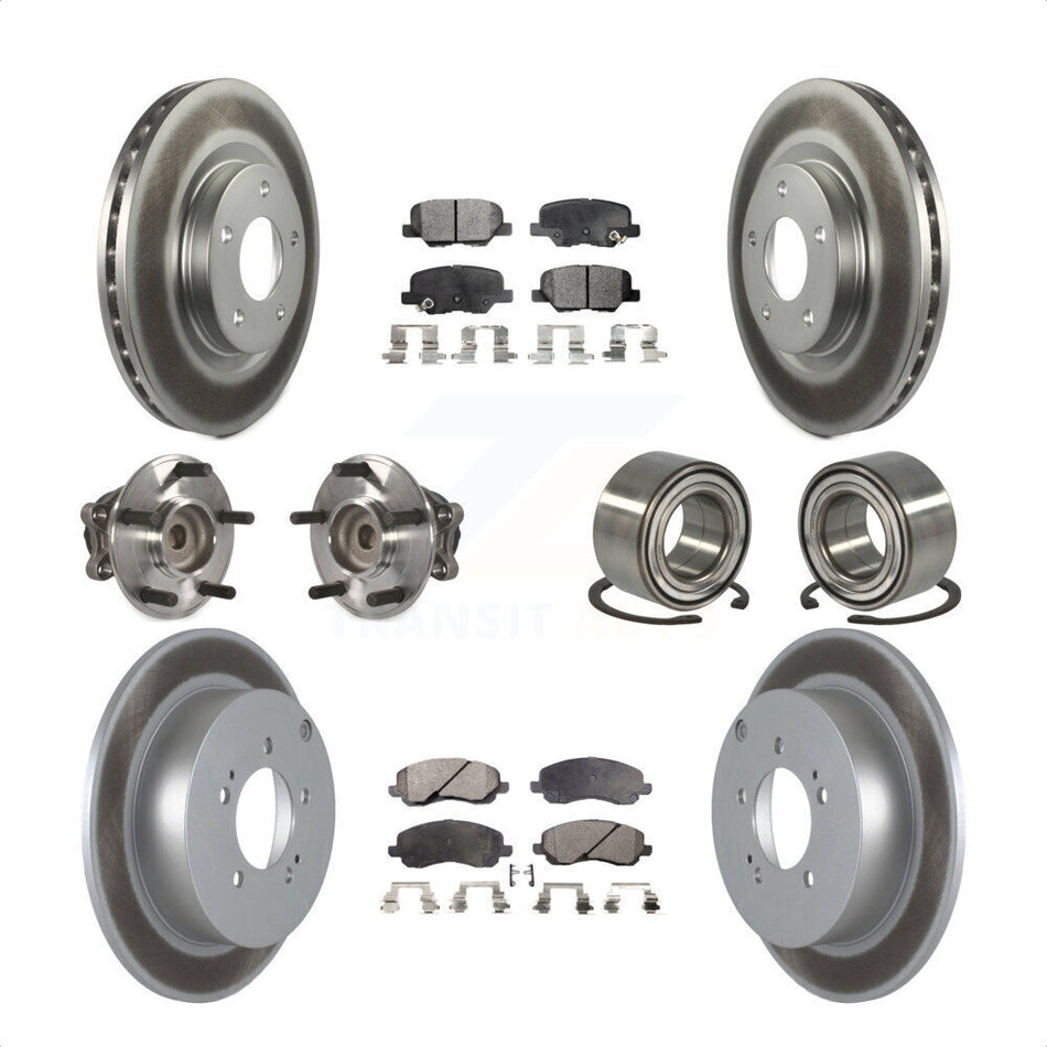 Front Rear Wheel Hub Bearings Assembly Coated Disc Brake Rotors And Semi-Metallic Pads Kit (10Pc) For 2013 Mitsubishi Outlander FWD with 3.0L KBB-107892 by Transit Auto