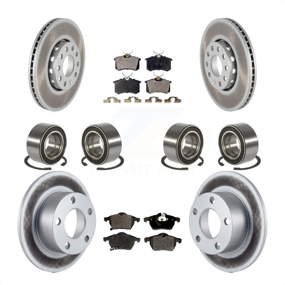 Front Rear Wheel Bearings Coated Disc Brake Rotors And Semi-Metallic Pads Kit (10Pc) For 1999 Volkswagen Passat FWD with 2.8L From Chassis VIN #3BX124708 KBB-107908 by Transit Auto