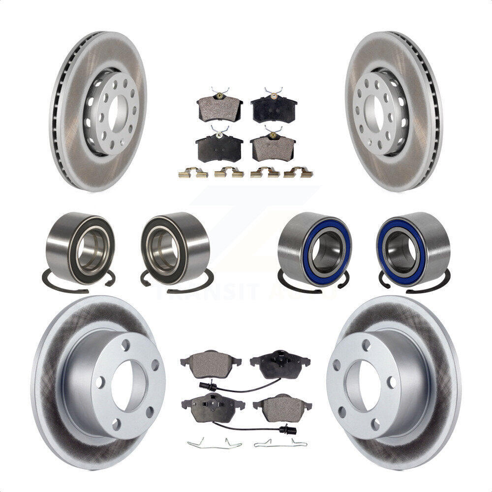 Front Rear Wheel Bearings Coated Disc Brake Rotors And Semi-Metallic Pads Kit (10Pc) For 2000 Volkswagen Passat 1.8L with Turbocharged KBB-107914 by Transit Auto