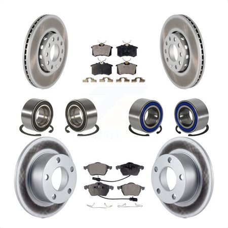 Front Rear Wheel Bearings Coated Disc Brake Rotors And Semi-Metallic Pads Kit (10Pc) For 2000 Volkswagen Passat 1.8L with Turbocharged KBB-107914 by Transit Auto