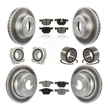 Front Rear Wheel Hub Bearings Assembly Coated Disc Brake Rotors And Semi-Metallic Pads Kit (10Pc) For BMW 535xi 535i xDrive 525xi KBB-108013 by Transit Auto