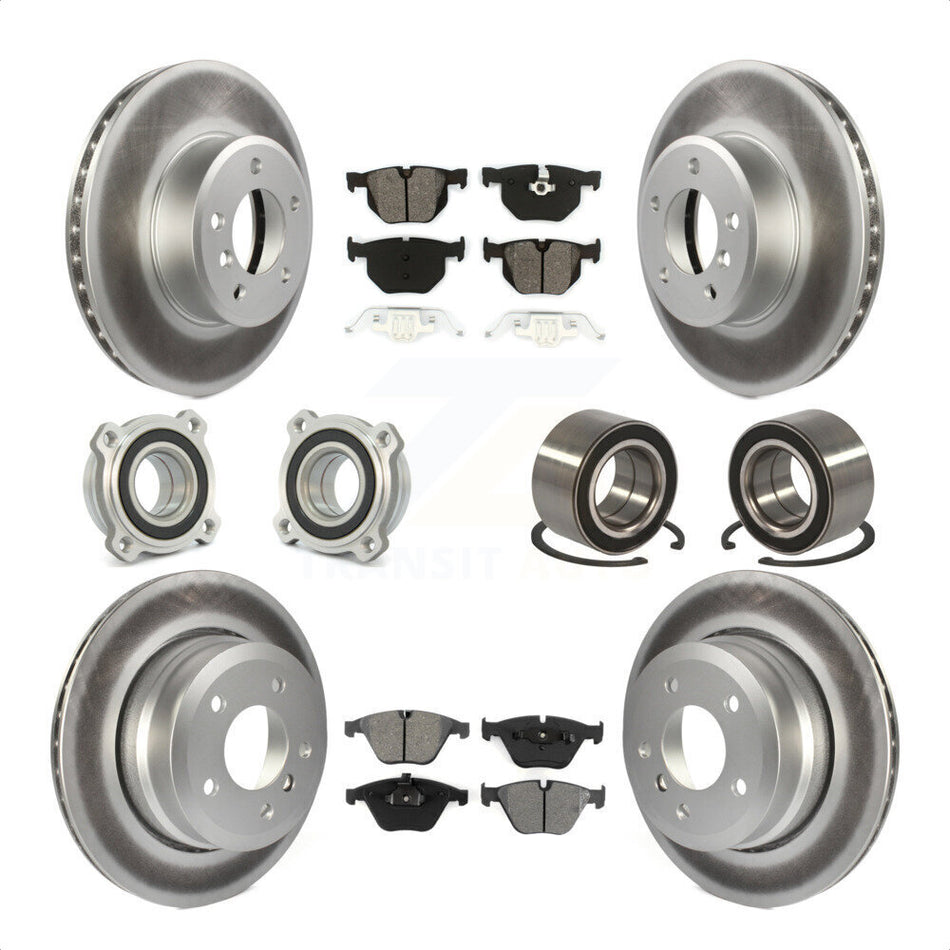 Front Rear Wheel Hub Bearings Assembly Coated Disc Brake Rotors And Semi-Metallic Pads Kit (10Pc) For BMW 535xi 535i xDrive 525xi KBB-108013 by Transit Auto