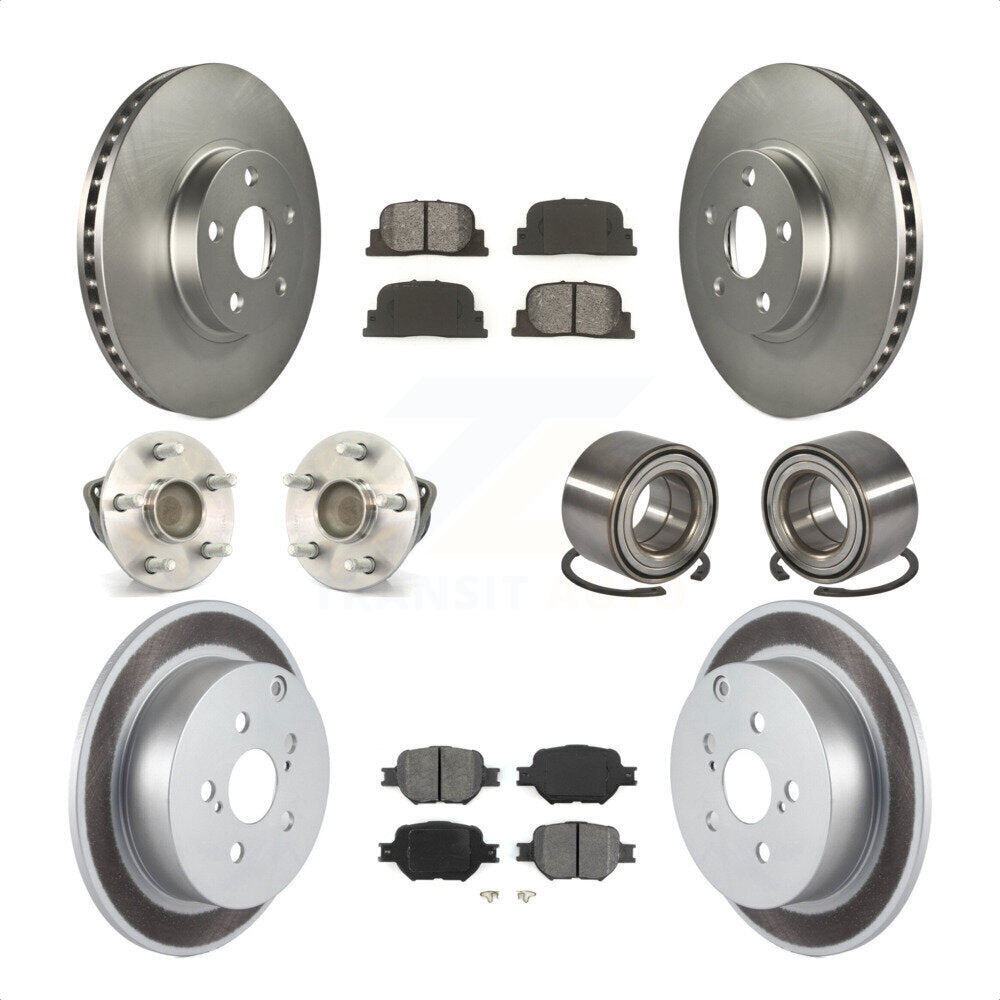 Front Rear Wheel Hub Bearings Assembly Coated Disc Brake Rotors And Semi-Metallic Pads Kit (10Pc) For 2005-2010 Scion tC KBB-108067 by Transit Auto