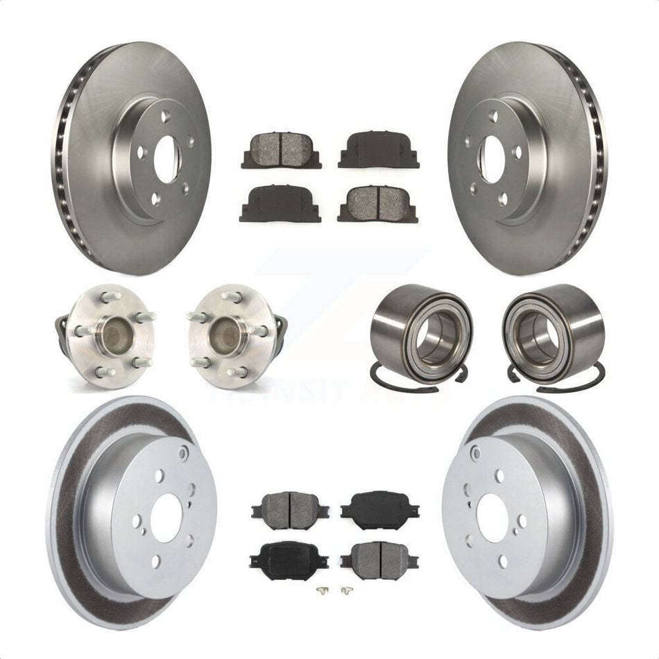 Front Rear Wheel Hub Bearings Assembly Coated Disc Brake Rotors And Semi-Metallic Pads Kit (10Pc) For 2005-2010 Scion tC KBB-108067 by Transit Auto