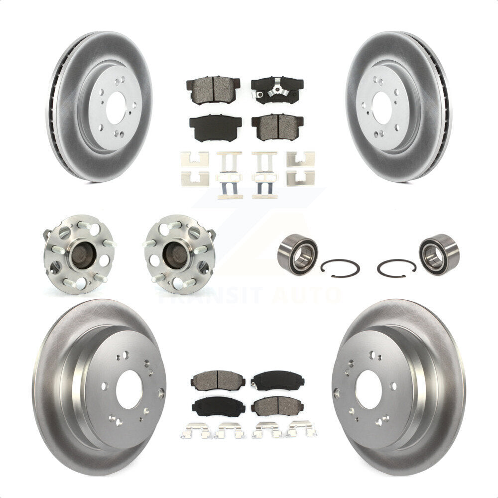 Front Rear Wheel Hub Bearings Assembly Coated Disc Brake Rotors And Semi-Metallic Pads Kit (10Pc) For 2007-2011 Honda CR-V FWD KBB-108087 by Transit Auto
