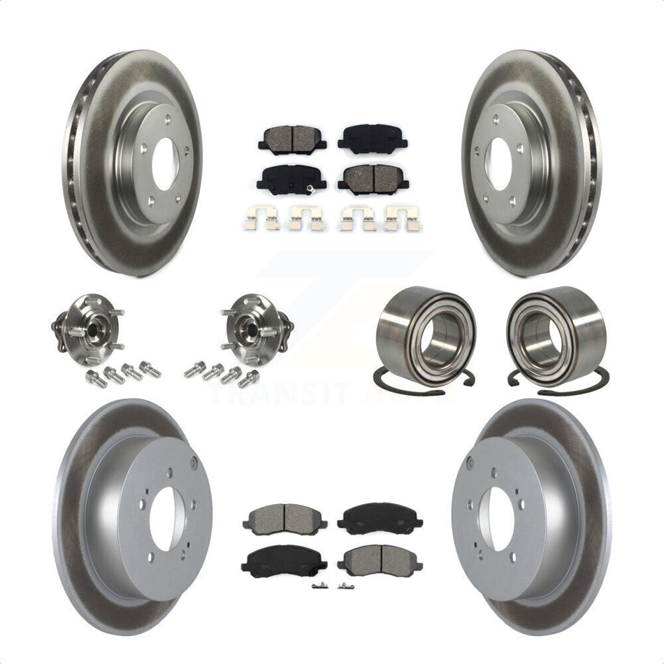 Front Rear Wheel Hub Bearings Assembly Coated Disc Brake Rotors And Semi-Metallic Pads Kit (10Pc) For 2013 Mitsubishi Outlander AWD with 3.0L Without 7 Passenger Seating KBB-108117 by Transit Auto