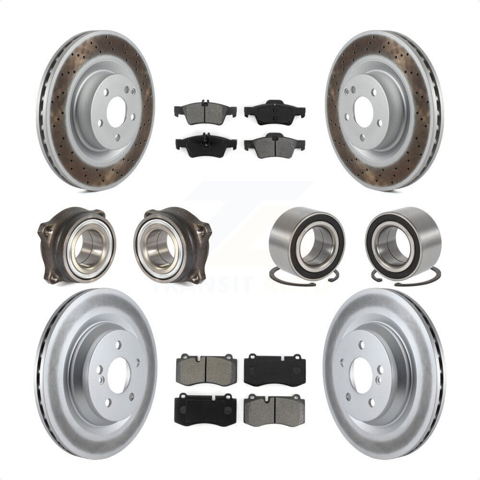 Front Rear Wheel Hub Bearings Assembly Coated Disc Brake Rotors And Semi-Metallic Pads Kit (10Pc) For 2009 Mercedes-Benz S450 Without Sport Package KBB-108143 by Transit Auto
