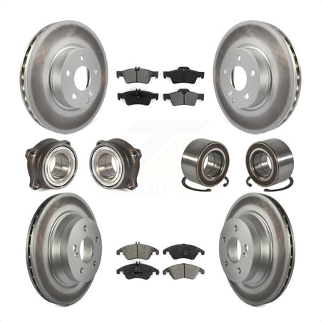 Front Rear Wheel Hub Bearings Assembly Coated Disc Brake Rotors And Semi-Metallic Pads Kit (10Pc) For Mercedes-Benz E350 E400 With 322mm Diameter Rotor KBB-108146 by Transit Auto