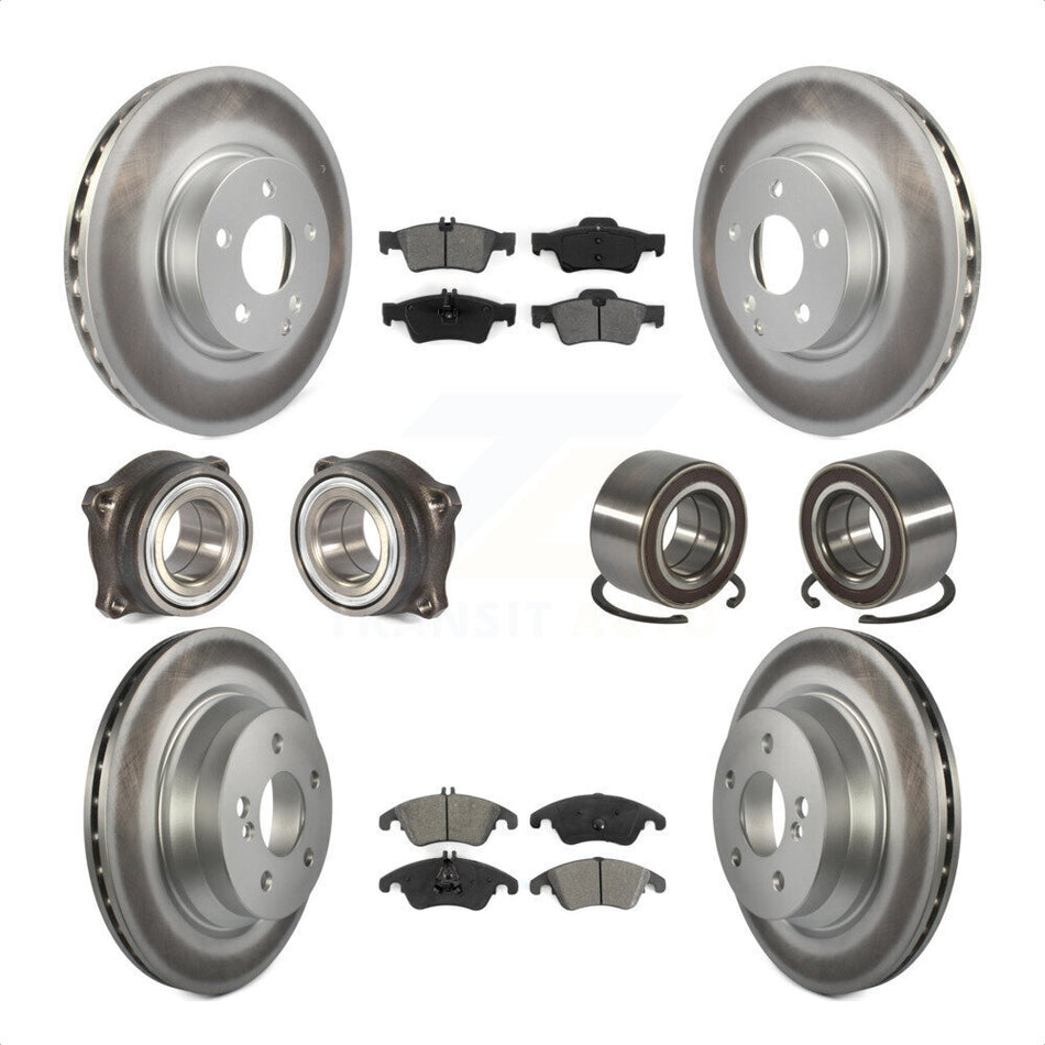 Front Rear Wheel Hub Bearings Assembly Coated Disc Brake Rotors And Semi-Metallic Pads Kit (10Pc) For Mercedes-Benz E350 E400 With 322mm Diameter Rotor KBB-108146 by Transit Auto