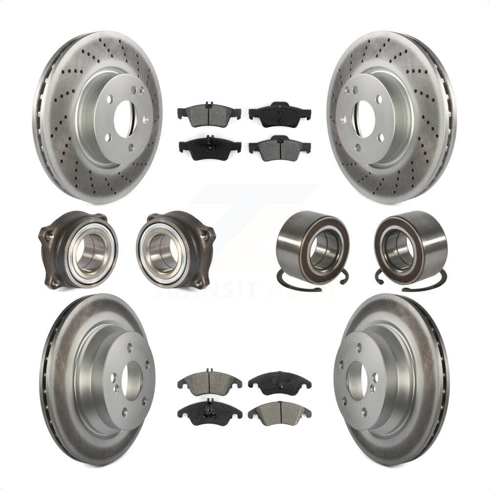 Front Rear Wheel Hub Bearings Assembly Coated Disc Brake Rotors And Semi-Metallic Pads Kit (10Pc) For Mercedes-Benz E350 E400 With 322mm Diameter Rotor KBB-108148 by Transit Auto