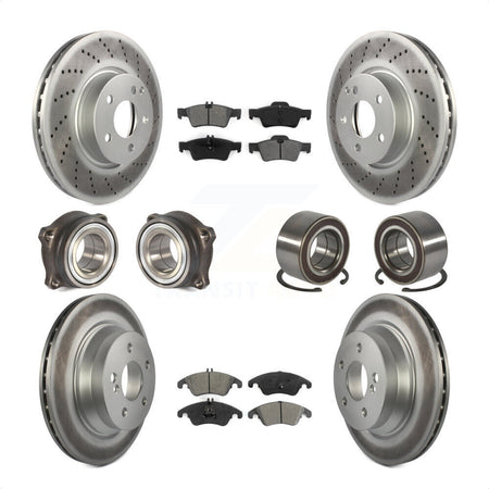 Front Rear Wheel Hub Bearings Assembly Coated Disc Brake Rotors And Semi-Metallic Pads Kit (10Pc) For Mercedes-Benz E350 E400 With 322mm Diameter Rotor KBB-108148 by Transit Auto