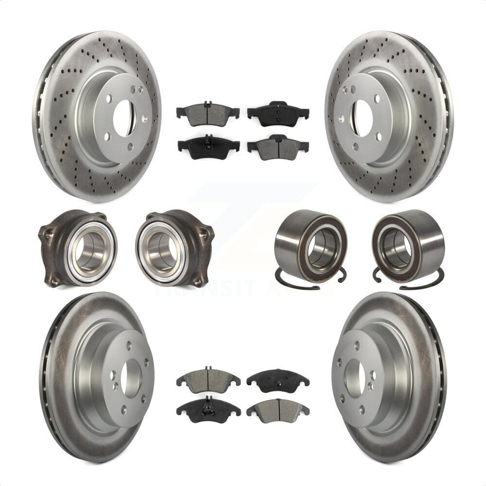 Front Rear Wheel Hub Bearings Assembly Coated Disc Brake Rotors And Semi-Metallic Pads Kit (10Pc) For Mercedes-Benz E350 E400 With 322mm Diameter Rotor KBB-108148 by Transit Auto