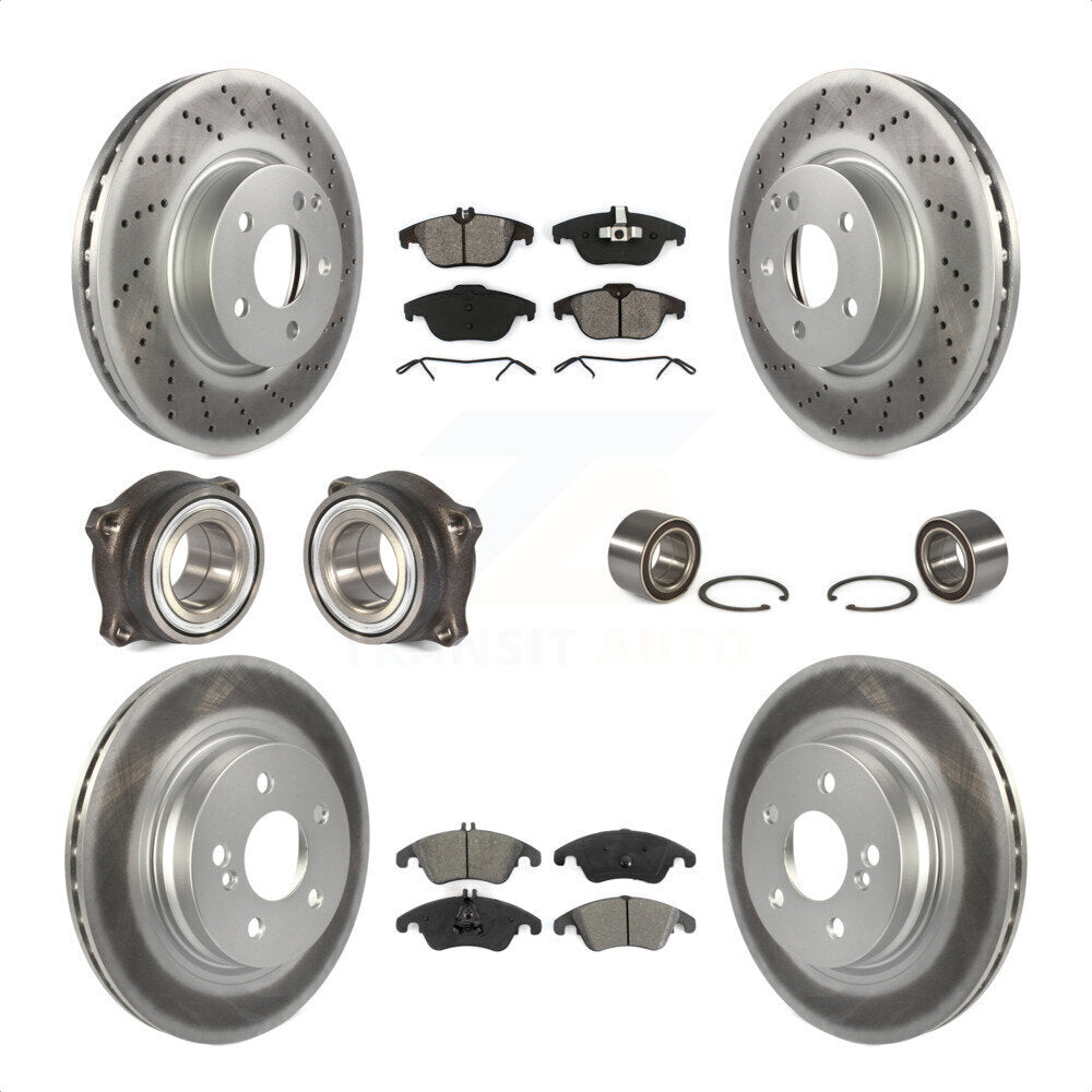 Front Rear Wheel Hub Bearings Assembly Coated Disc Brake Rotors And Semi-Metallic Pads Kit (10Pc) For Mercedes-Benz E350 With 322mm Diameter Rotor KBB-108149 by Transit Auto