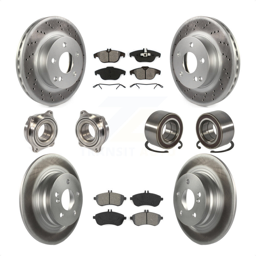 Front Rear Wheel Hub Bearings Assembly Coated Disc Brake Rotors And Semi-Metallic Pads Kit (10Pc) For Mercedes-Benz C300 KBB-108151 by Transit Auto