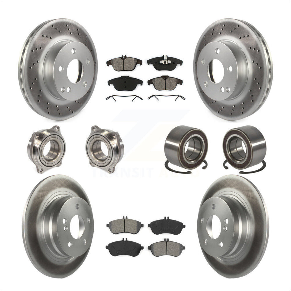 Front Rear Wheel Hub Bearings Assembly Coated Disc Brake Rotors And Semi-Metallic Pads Kit (10Pc) For Mercedes-Benz C300 KBB-108151 by Transit Auto