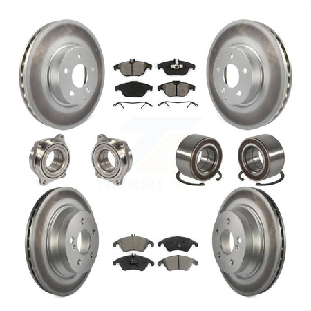 Front Rear Wheel Hub Bearings Assembly Coated Disc Brake Rotors And Semi-Metallic Pads Kit (10Pc) For 2014 Mercedes-Benz E350 Convertible Coupe With 322mm Diameter Rotor KBB-108152 by Transit Auto