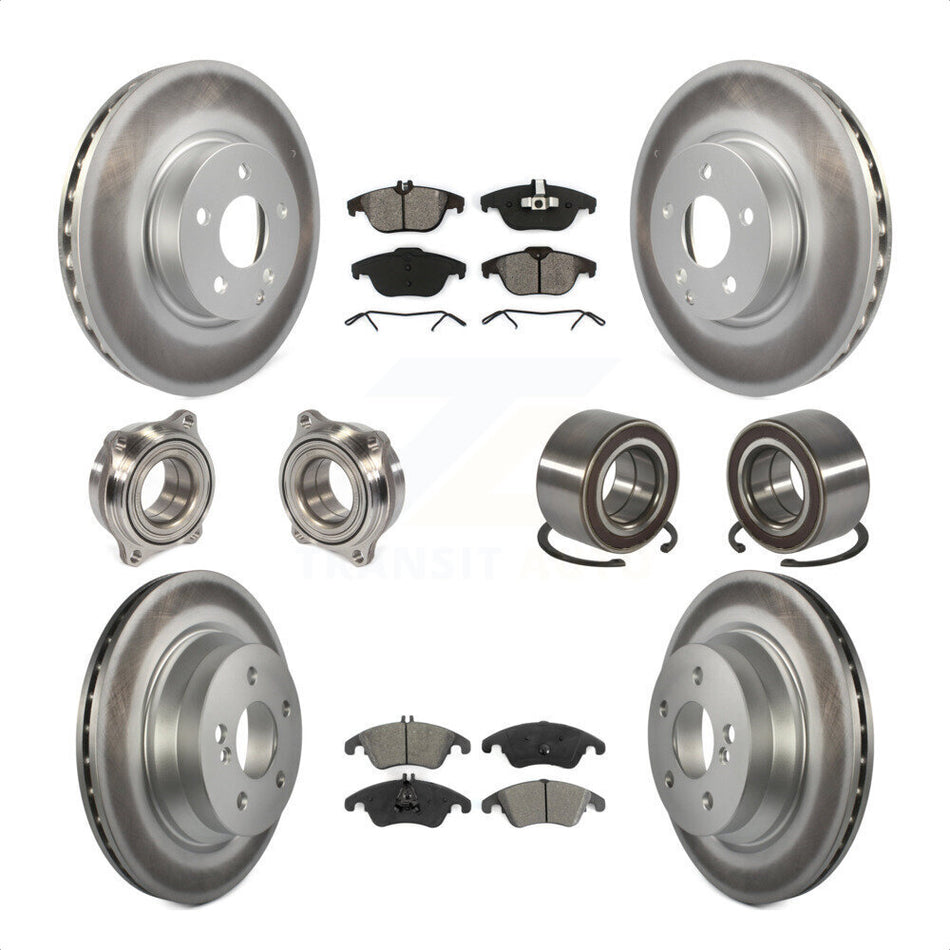 Front Rear Wheel Hub Bearings Assembly Coated Disc Brake Rotors And Semi-Metallic Pads Kit (10Pc) For 2014 Mercedes-Benz E350 Convertible Coupe With 322mm Diameter Rotor KBB-108152 by Transit Auto