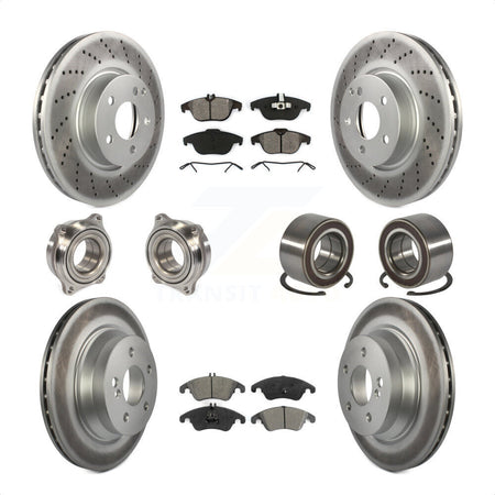 Front Rear Wheel Hub Bearings Assembly Coated Disc Brake Rotors And Semi-Metallic Pads Kit (10Pc) For 2014 Mercedes-Benz E350 Convertible Coupe With 322mm Diameter Rotor KBB-108154 by Transit Auto