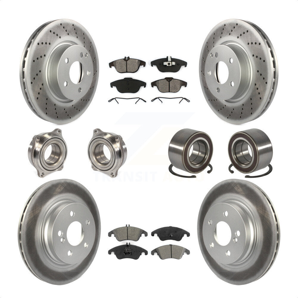 Front Rear Wheel Hub Bearings Assembly Coated Disc Brake Rotors And Semi-Metallic Pads Kit (10Pc) For Mercedes-Benz C300 C350 KBB-108155 by Transit Auto