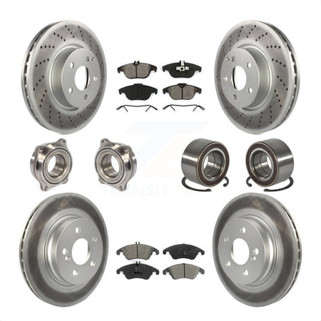 Front Rear Wheel Hub Bearings Assembly Coated Disc Brake Rotors And Semi-Metallic Pads Kit (10Pc) For Mercedes-Benz C300 C350 KBB-108155 by Transit Auto