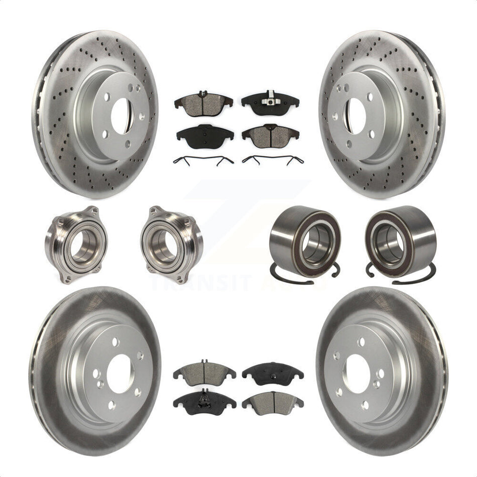 Front Rear Wheel Hub Bearings Assembly Coated Disc Brake Rotors And Semi-Metallic Pads Kit (10Pc) For Mercedes-Benz C300 C350 KBB-108155 by Transit Auto