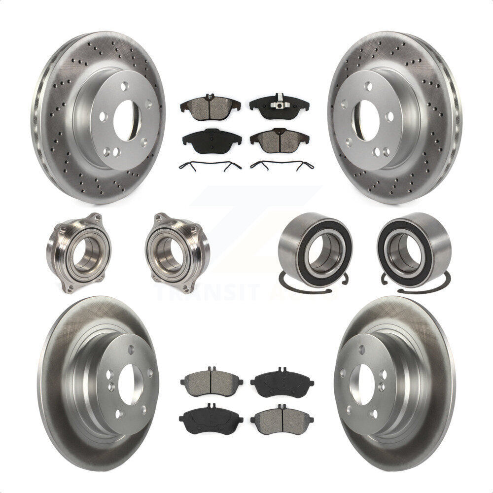 Front Rear Wheel Hub Bearings Assembly Coated Disc Brake Rotors And Semi-Metallic Pads Kit (10Pc) For 2010-2010 Mercedes-Benz C300 C250 AWD KBB-108157 by Transit Auto