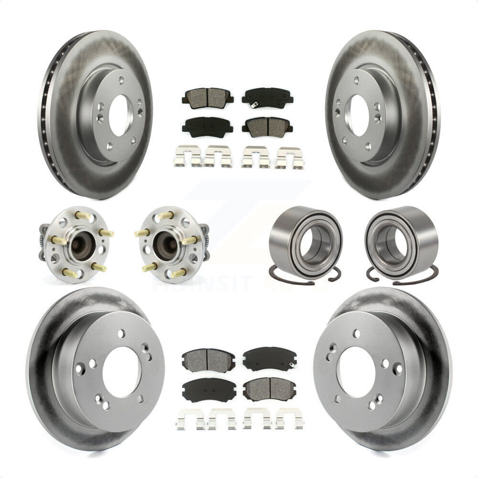 Front Rear Wheel Hub Bearings Assembly Coated Disc Brake Rotors And Semi-Metallic Pads Kit (10Pc) For 2010 Hyundai Sonata 2.4L KBB-108169 by Transit Auto