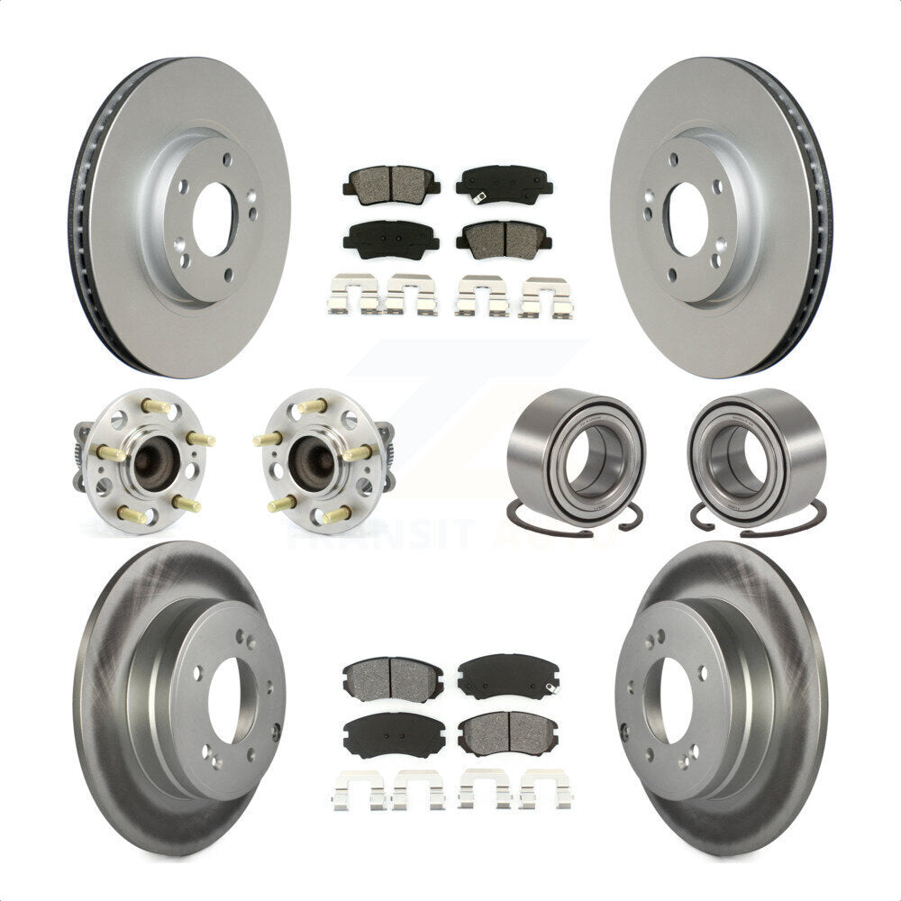Front Rear Wheel Hub Bearings Assembly Coated Disc Brake Rotors And Semi-Metallic Pads Kit (10Pc) For 2010 Hyundai Sonata 3.3L KBB-108174 by Transit Auto